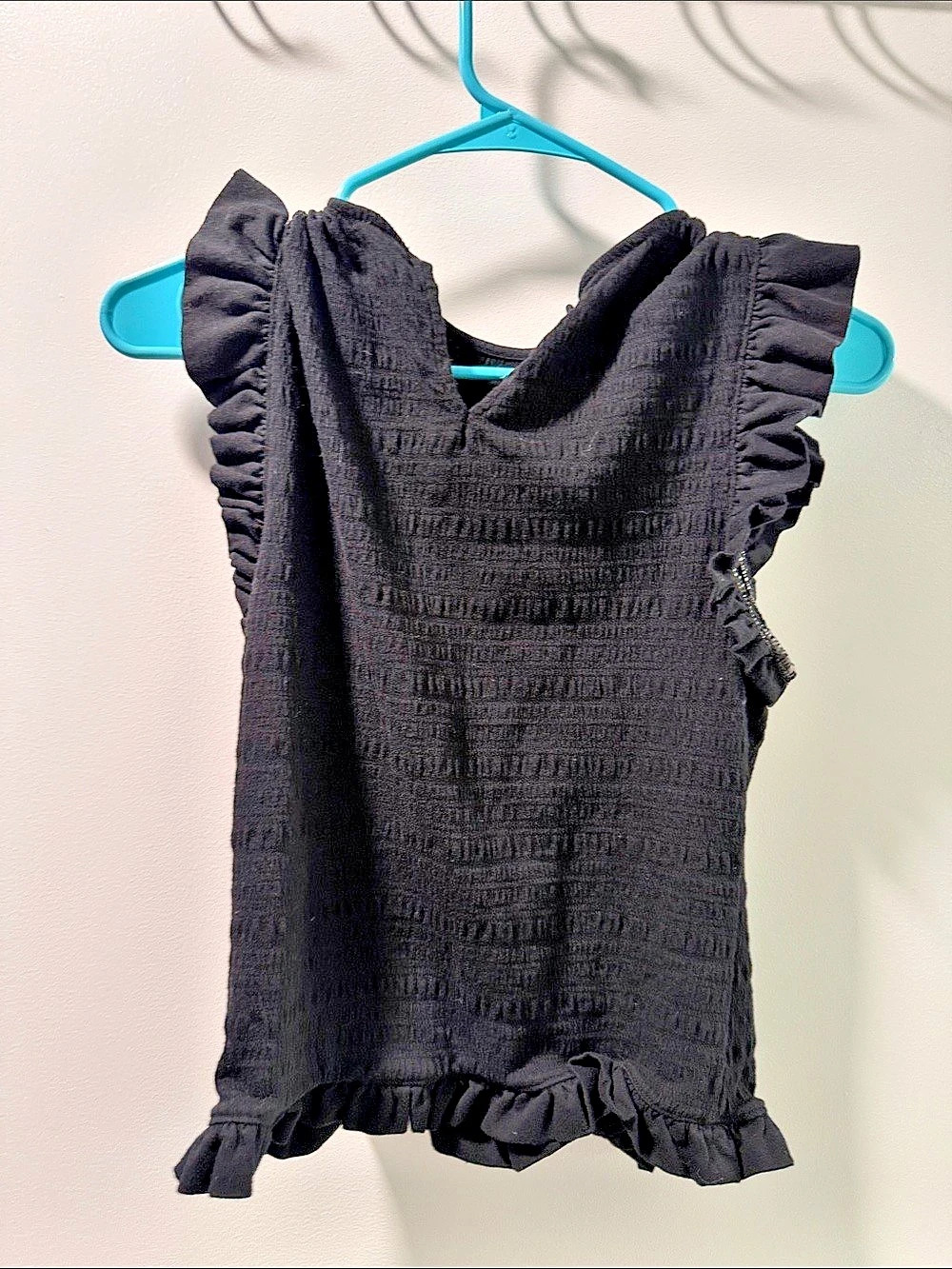 Express Ruffle Smocked Top Black Small - Picture 2 of 4